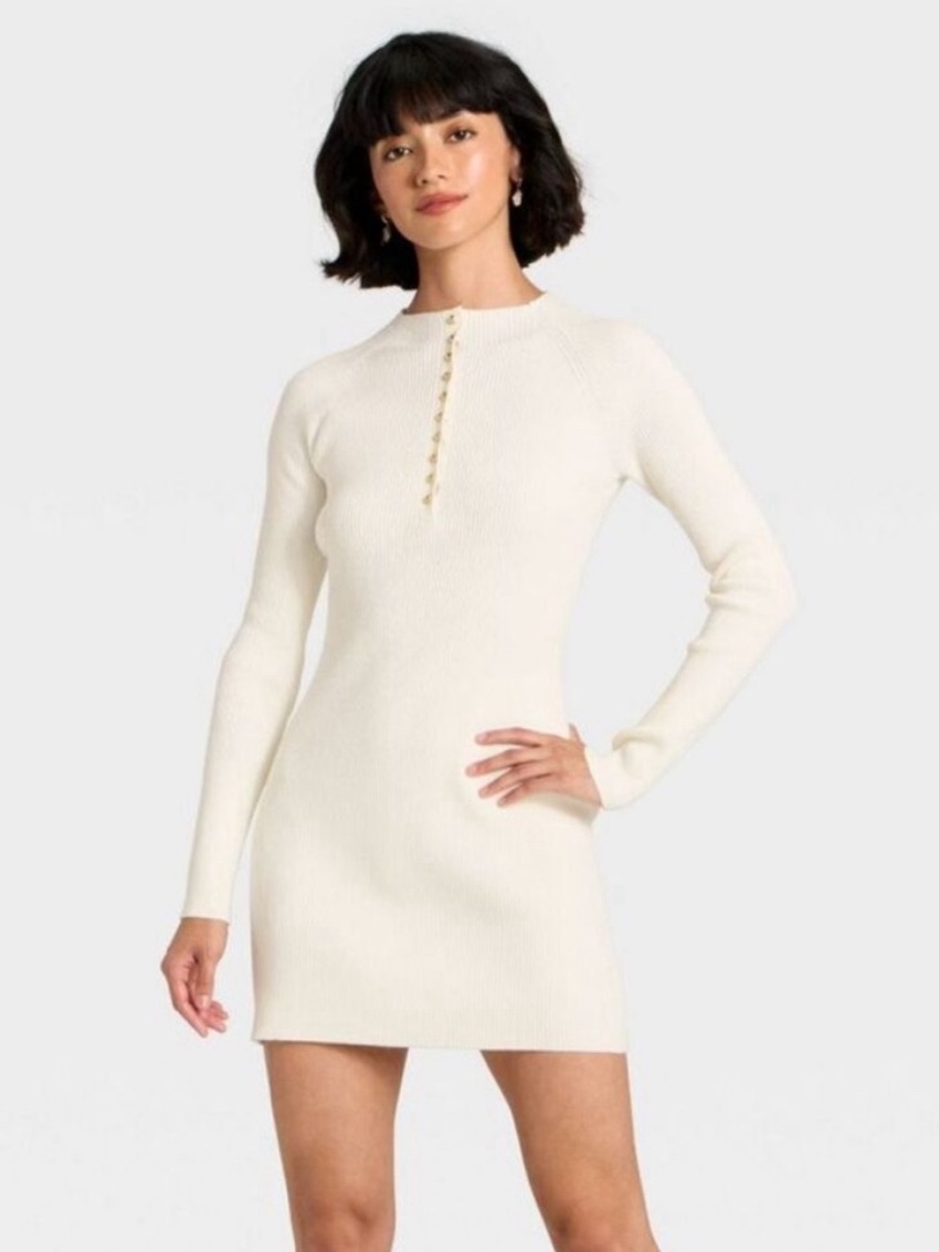 Universal Thread Women's Long Sleeve Mini A-Line Dress Cream Xxl